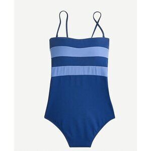 J.Crew $118 Colorblock Bandeau One-Piece Swimsuit Ocean Steel Blue AX966 Size 24